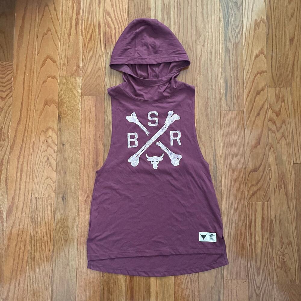 Under Armour Project Rock Blood Sweat Respect Hooded Tank Mens XS Burgundy